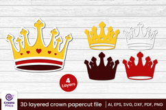 3D layered crown paper cut SVG | royal laser cut file Product Image 1
