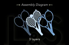 3D layered Christmas ornament svg file with tennis rackets and ball and customizable text