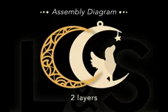 3D layered dog memorial Christmas ornament svg file with angel dog on moon design