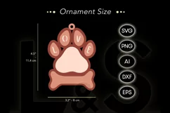 Personalized Christmas dog ornament svg file with dog paw and bone and possibility to add photo and text