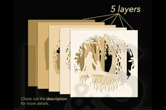 Layered cat shadowbox svg cut files download with paper cut girl with cat on a bridge looking at the moon