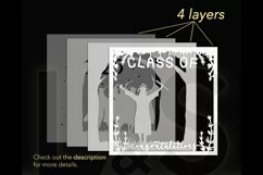 Layered graduation light box svg cut files download with paper cut college girl graduate celebrating with friends