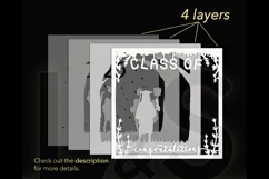 Layered kids graduation light box svg cut files download with paper cut little girl graduate celebrating with friends
