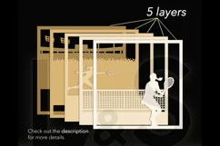 Layered tennis shadow box svg cut files download with paper cut girl players playing tennis