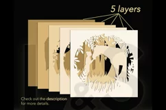Layered horse light box svg cut files download with paper cut girl kissing horse in the nature design