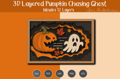 3D Layered Pumpkin Chasing Ghost SVG Product Image 2