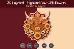 3D Layered Highland cow with flowers Product Image 2