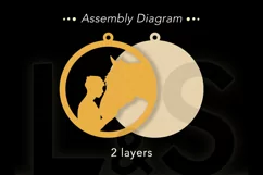 3D layered Christmas ornament svg file with layered girl and boy kissing horse