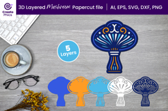 3D layered mushroom paper cutting SVG | plant laser cutting Product Image 1