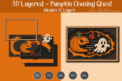 3D Layered Pumpkin Chasing Ghost SVG Product Image 1