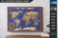 Layered World Map Laser Cut Design, Wooden Mandala Wall Art Product Image 1