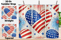 3D heart design, seamless patriot wrap, firework explosion theme, 3D love celebration, independence heart, 20oz skinny tumbler, tapered straight design, 3D explosion effect, seamless patriotic love, 3D celebration heart,
