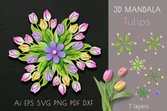 3D Mandala Bouquet of tulips. Cut svg Product Image 1