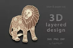 Lion SVG, 3D layered Floral Lion paper laser cutting files Product Image 1