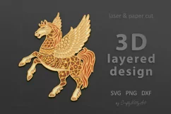 Pegasus Horse SVG, 3D layered paper laser cutting files Product Image 1