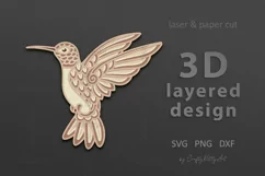 Hummingbird SVG, 3D layered Bird paper laser cutting files Product Image 1