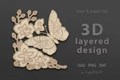 Butterfly Flowers SVG, 3D layered paper laser cutting files Product Image 1