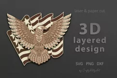 4th of July Eagle SVG, 3D layered paper laser cutting files Product Image 1