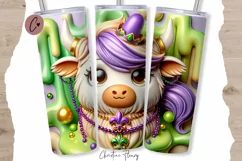 3D Mardi Gras highland Cow Tumbler Wrap PNG Product Image 1