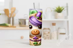 3D Mardi Gras highland Cow Tumbler Wrap PNG Product Image 2