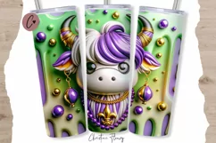 3D Mardi Gras highland Cow Tumbler Wrap PNG Product Image 1