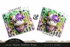 3D Mardi Gras highland Cow Tumbler Wrap PNG Product Image 3
