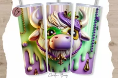 3D Mardi Gras highland Cow Tumbler Wrap PNG Product Image 1