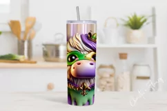 3D Mardi Gras highland Cow Tumbler Wrap PNG Product Image 2