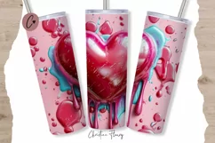 3D Melting Valentine Heart Tumbler Wrap PNG | Valentine PNG Product Image 1
