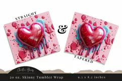 3D Melting Valentine Heart Tumbler Wrap PNG | Valentine PNG Product Image 3