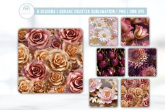 3D Flowers Square Coaster Sublimation PNG Product Image 1