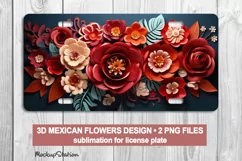 3D Floral License Plate PNG | Mexican Flowers Car Plate Product Image 1