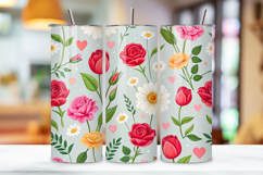 seamless mom's garden tumbler, floral tumbler wrap design, vibrant mixed flower arrangement, heart accent tumbler wrap, 20oz skinny tumbler wrap, tapered seamless tumbler design, straight tumbler wrap png, mother's day floral design, seamless heart tumble