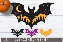 3d Moon Forest Bat Halloween Layered SVG design
