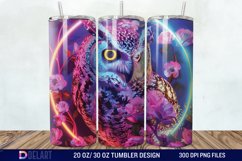 3d Neon Owl Flower Tumbler Wrap Product Image 1