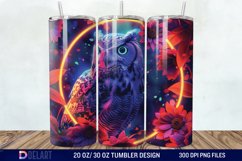 3d Neon Owl Flower Tumbler Wrap Product Image 1