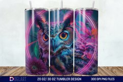3d Neon Owl Flower Tumbler Wrap Product Image 1