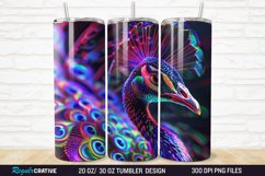 3D Neon Peacock Rainbow 20/30oz Skinny Tumbler Product Image 1