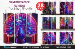 3D Neon Peacock Rainbow Tumbler Bundle Product Image 1