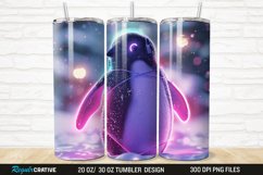 3D Neon Penguin Snow Winter 20/30oz Skinny Tumbler Product Image 1
