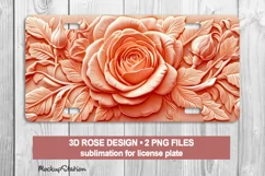 Pink Lace Rose License Plate PNG | 3D Car Plates Boho Design Product Image 1