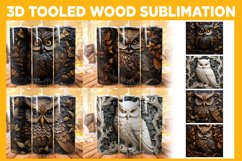 3D Owl Tooled Leather Tumbler Wrap - 20oz Skinny Tumbler, 3D Tooled Leather &amp; Wood PNG Bundle, 20oz Skinny Tumbler, Straight Tumbler Wrap, Sublimation Bundle, Design Bundle, Digital Download