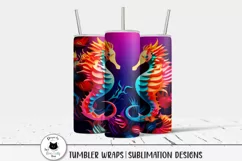 3d sea horses wrap shown on a tumbler