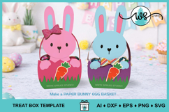 3D Paper Bunny Egg Basket SVG Cut File, Easter Treat Box Product Image 1