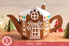 Gingerbread House Teapot Box SVG and PDF Templates Product Image 2
