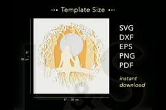 Layered cat shadow box svg cut files download with paper cut girl with cat on a bridge looking at the moon