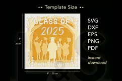 Layered kids graduation shadow box svg cut files download with paper cut little girl graduate celebrating with friends