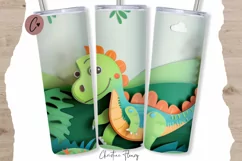 3D Paper Dinosaur Tumbler Wrap PNG Product Image 1