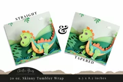 3D Paper Dinosaur Tumbler Wrap PNG Product Image 3