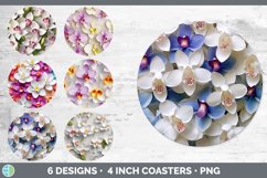Bundle of six 3D Orchid Round Coaster designs.